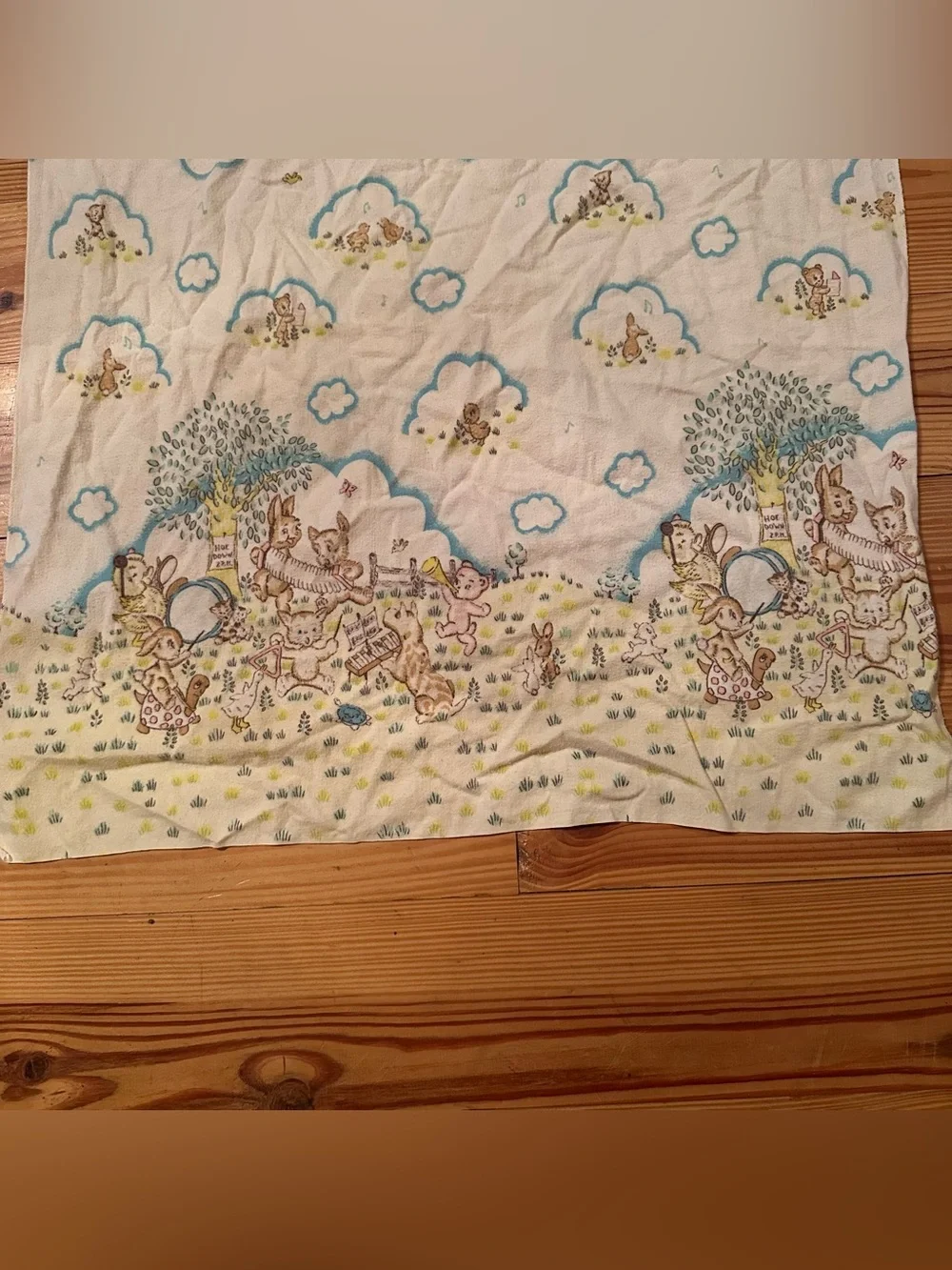 Vintage Dundee Baby Receiving Blanket - 40” x 26” - pale yellow bunnies ducks